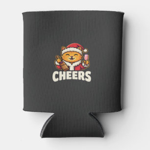 Christmas Cat Cheers Holiday Drinking Can Cooler