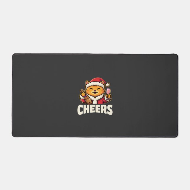 Christmas Cat Cheers Holiday Drinking Desk Mat (Front)