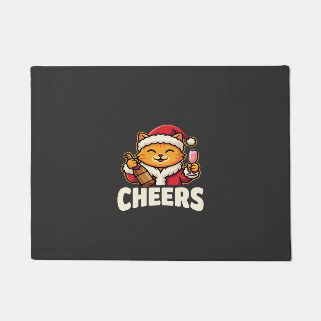 Christmas Cat Cheers Holiday Drinking Doormat (Front)