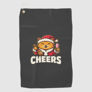 Christmas Cat Cheers Holiday Drinking Golf Towel