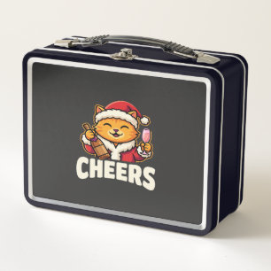 Christmas Cat Cheers Holiday Drinking Metal Lunch Box