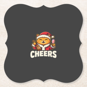 Christmas Cat Cheers Holiday Drinking Paper Coaster