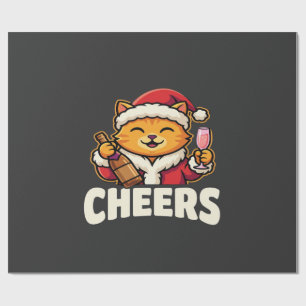 Christmas Cat Cheers Holiday Drinking Wrapping Paper