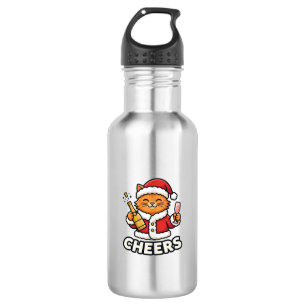 Christmas Cat Cheers Vector Design 532 Ml Water Bottle