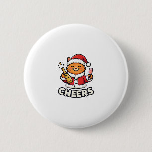 Christmas Cat Cheers Vector Design 6 Cm Round Badge