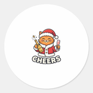 Christmas Cat Cheers Vector Design Classic Round Sticker
