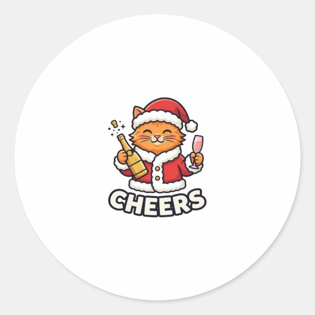 Christmas Cat Cheers Vector Design Classic Round Sticker (Front)