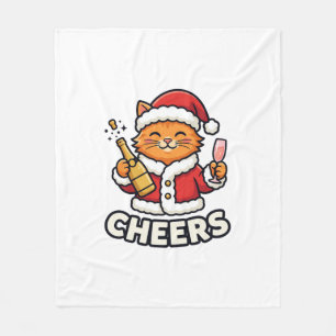 Christmas Cat Cheers Vector Design Fleece Blanket