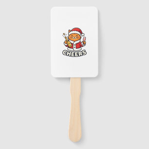 Christmas Cat Cheers Vector Design Hand Fan