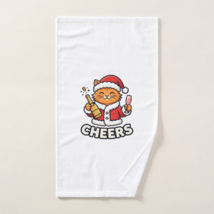 Christmas Cat Cheers Vector Design Hand Towel