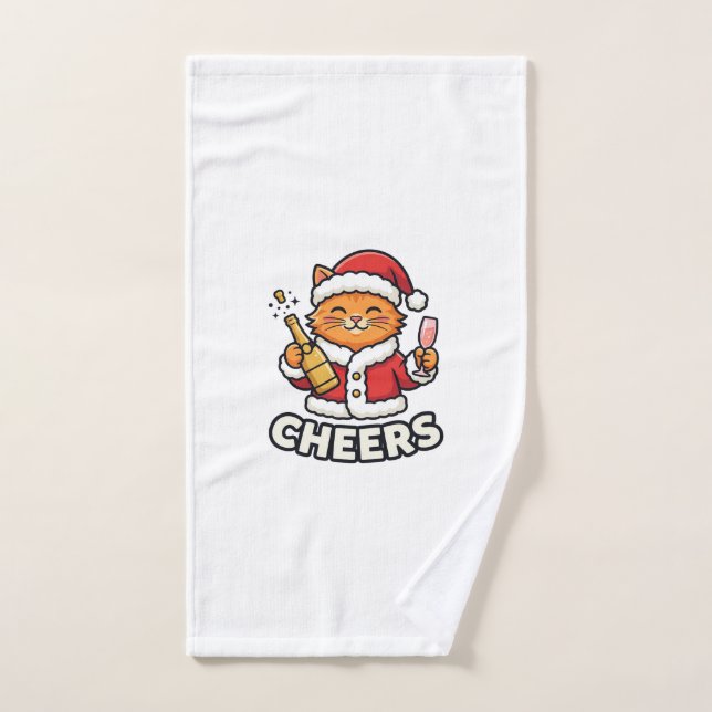 Christmas Cat Cheers Vector Design Hand Towel (Hand Towel)