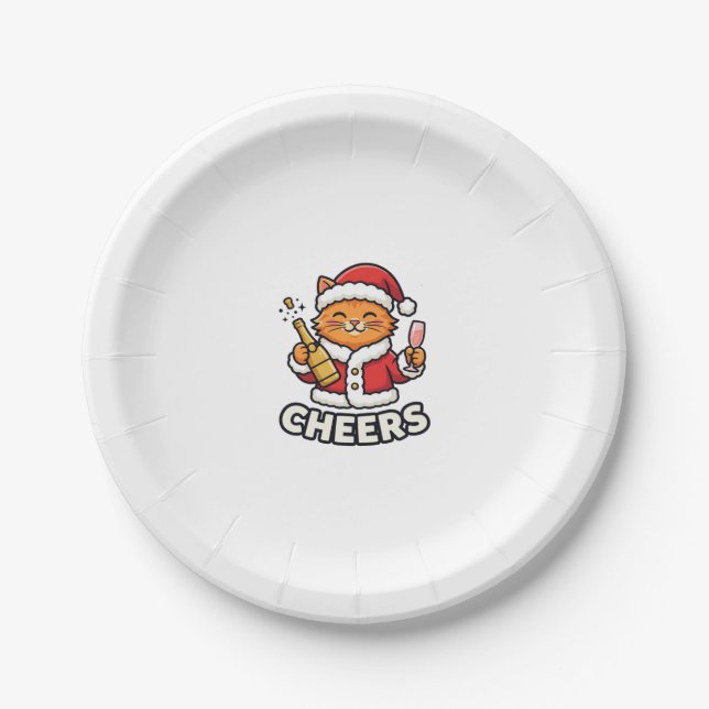 Christmas Cat Cheers Vector Design Paper Plate (Front)