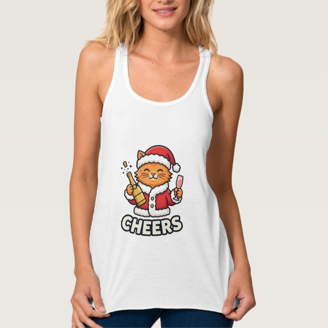 Christmas Cat Cheers Vector Design Singlet (Front)