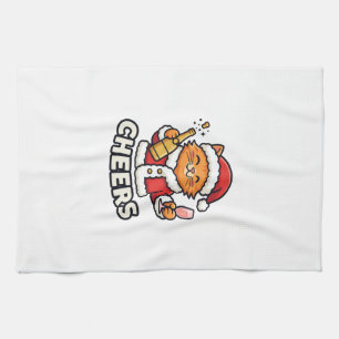 Christmas Cat Cheers Vector Design Tea Towel
