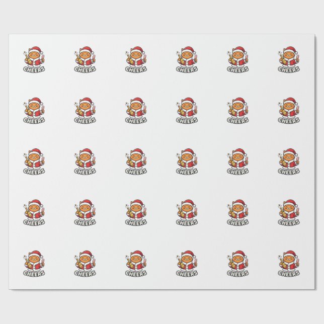 Christmas Cat Cheers Vector Design Wrapping Paper (Flat)