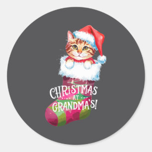 Christmas Cat _ Christmas At Grandma Cat _ Cute Ca Classic Round Sticker