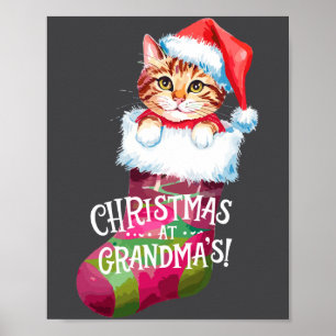 Christmas Cat _ Christmas At Grandma Cat _ Cute Ca Poster