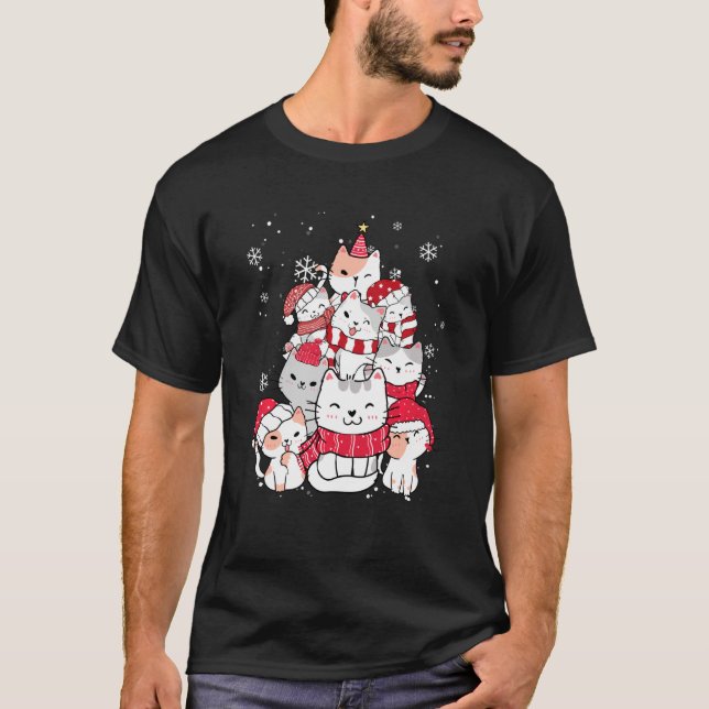 Christmas Cat Christmas Tree Cat Pajama T-Shirt (Front)