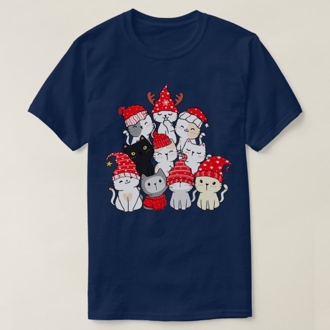 Christmas Cat Christmas Tree Christmas  T-Shirt (Design Front)