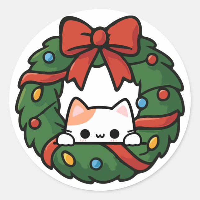 Christmas Cat Classic Round Sticker (Front)