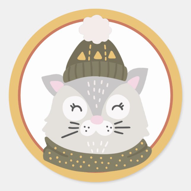 Christmas Cat Classic Round Sticker (Front)