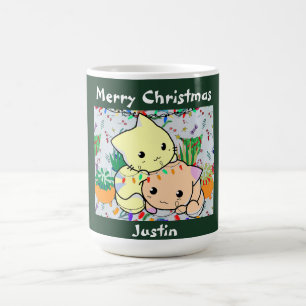 christmas cat cute, customise personalised text coffee mug