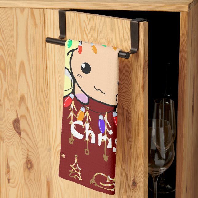 christmas cat cute, customise personalised text tea towel (Thirds Fold)