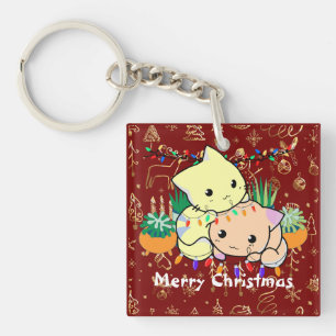 christmas cat cute, customize personalized text key ring