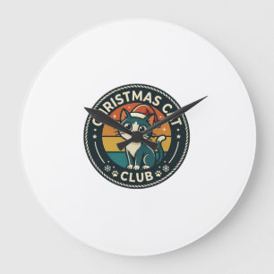 Christmas Cat Cute Kitty Design - Christmas Cat Cl Large Clock