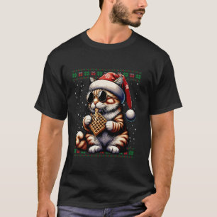 Christmas Cat Eating Waffles Ugly Christmas Sweate T-Shirt