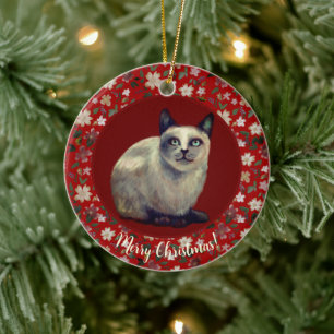 Christmas cat floral ceramic tree decoration