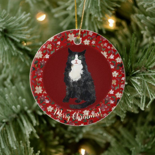 Christmas cat floral ceramic tree decoration (Tree)
