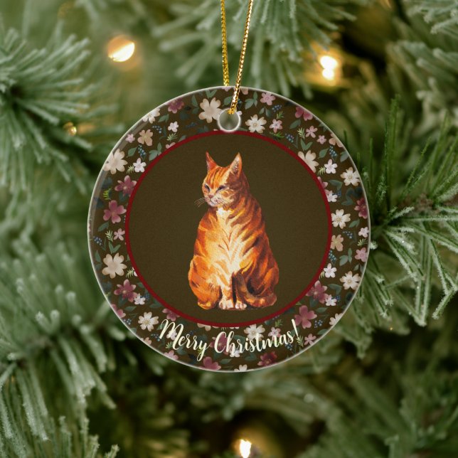 Christmas cat floral ceramic tree decoration (Tree)