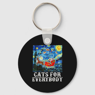Christmas Cat For Everybody Santa Reindeer Starry  Key Ring