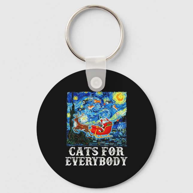 Christmas Cat For Everybody Santa Reindeer Starry  Key Ring (Front)
