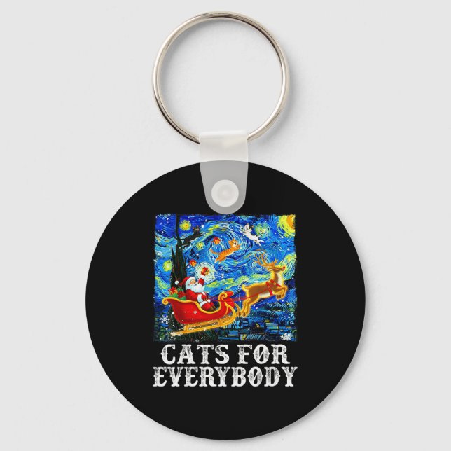 Christmas Cat For Everybody Santa Reindeer Starry  Key Ring (Front)