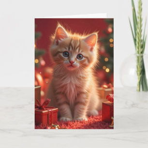 CHRISTMAS CAT GINGER KITTEN GREETING CARD