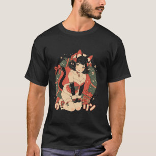 Christmas Cat Girl Anime Waifu Kawaii Japan Holida T-Shirt