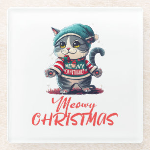 Christmas Cat Glass Coaster