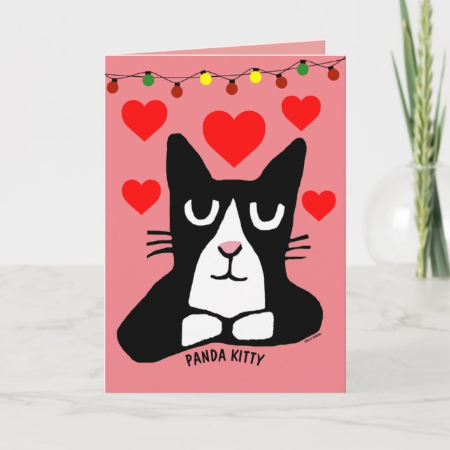 CHRISTMAS CAT GREETING CARDS, PANDA KITTY CARD (Front)