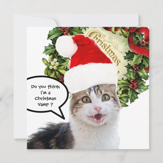 CHRISTMAS CAT ,Grooved Holiday Card (Front)