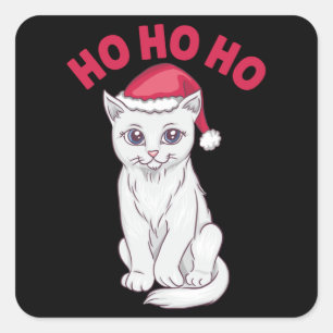Christmas Cat Ho Ho Ho Square Sticker