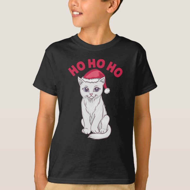 Christmas Cat Ho Ho Ho T-Shirt (Front)