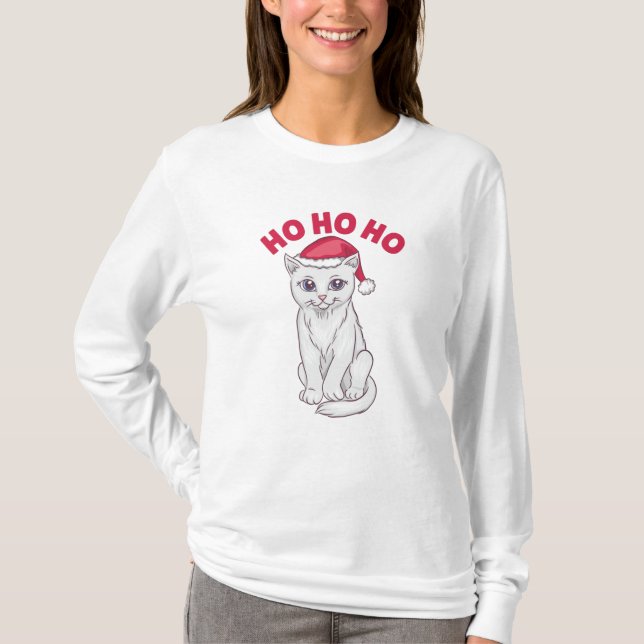 Christmas Cat Ho Ho Ho T-Shirt (Front)