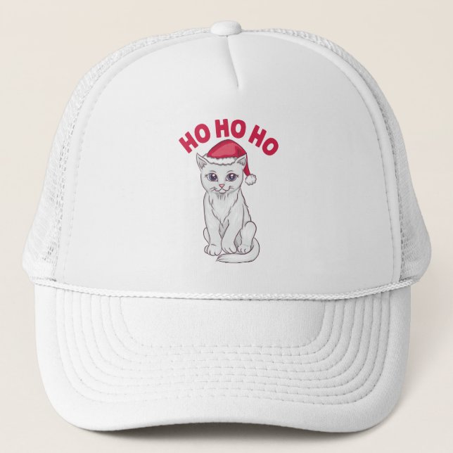 Christmas Cat Ho Ho Ho Trucker Hat (Front)