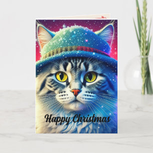 Christmas Cat in a Hat - editable Holiday Card