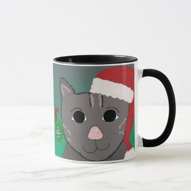 Christmas Cat in a Red Santa Hat Mug (Right)