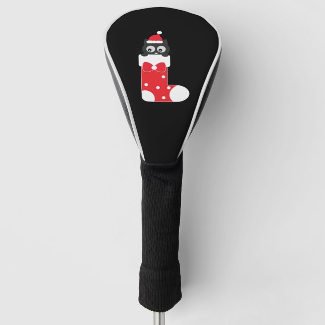 Christmas Cat in a Stocking Golf Head Cover (Front)