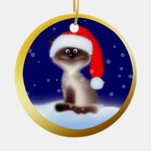 Christmas Cat in Santa Hat Ceramic Tree Decoration