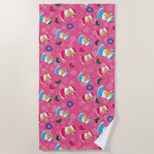 Christmas cat is sleeping,snowflakes beach towel